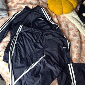 Adidas Dark Blue Joggers and Jacket with White Stripes